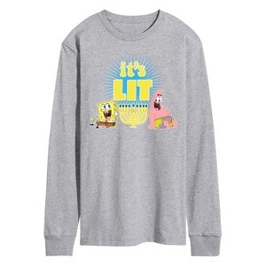 Men's - SpongeBob SquarePants - It's Lit Hanukkah Long Sleeve Graphic T-Shirt - 1 of 4