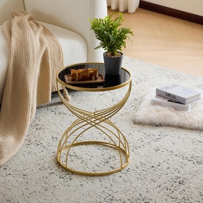 Vynxaria Black Mirror Top Side Table Gold Metal Frame, 15.75"Wx15.75"Lx19.5"H, Easy Assembly, Multi-Use for Indoor Decor