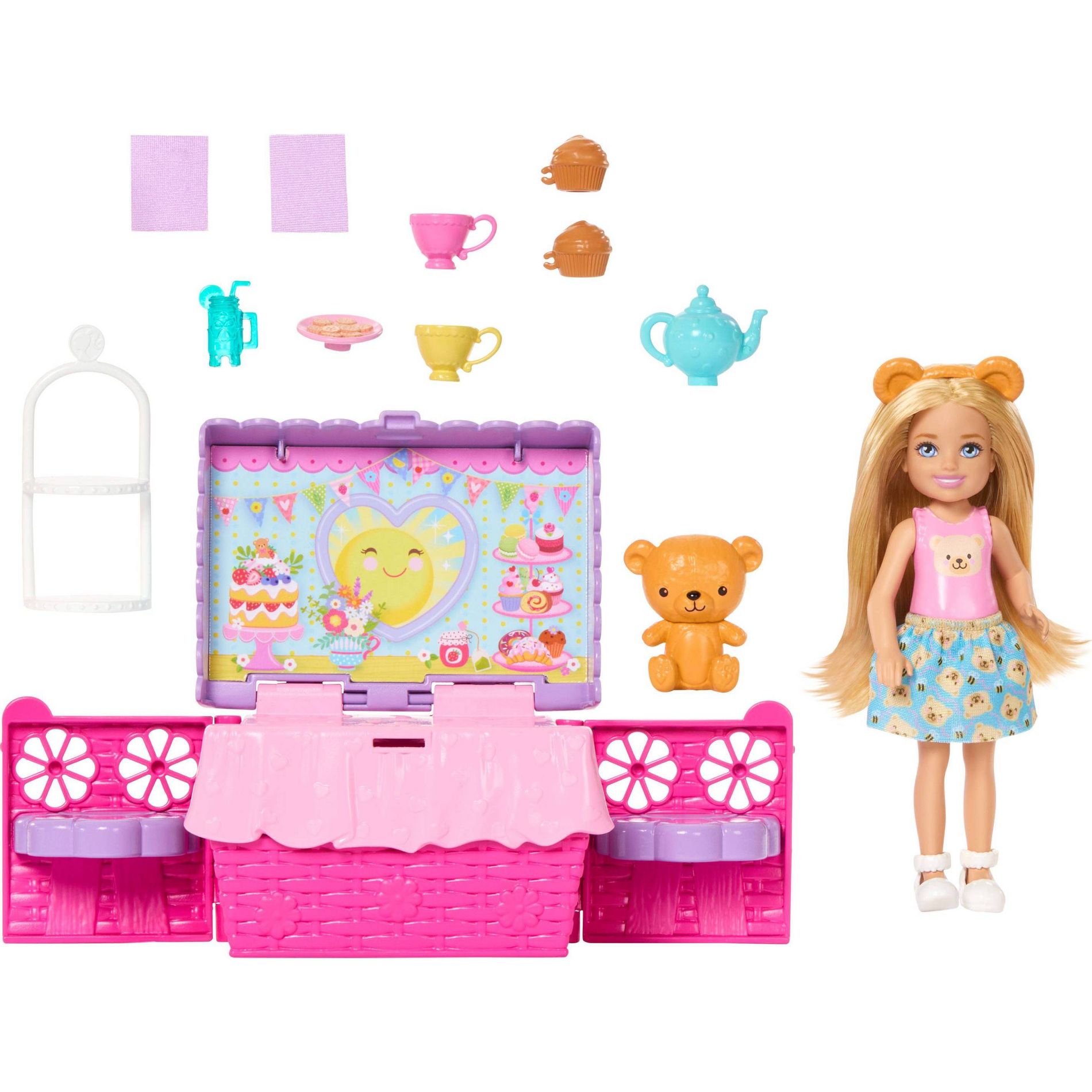 Barbie Family & Friends Club Chelsea Pop-Up Tea Party Playset with Small Doll & 10+ Accessories