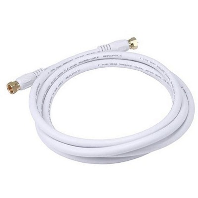 Monoprice Coaxial Cable - 6 Feet - White | RG6 Quad Shield CL2 with F Type Connector, 75 Ohm 18AWG