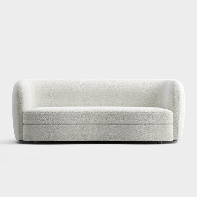 85" Off-White Boucle Fabric Curved Sofa with Wooden Legs