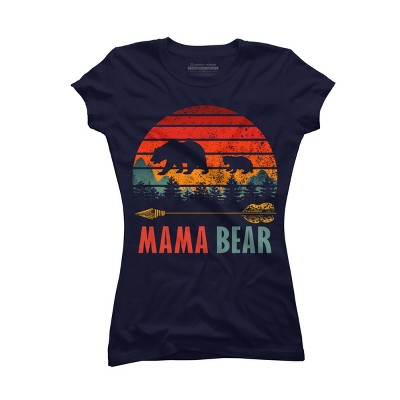 Junior's Design By Humans Mama Bear Retro Stripes By ZeusSE T-Shirt