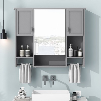 Wood Medicine Cabinet,Shaving Cabinet,Bathroom Wall Cabinet With Mirror,Vanity Mirror Cabinet,Wall Mounted Bathroom Storage Cabinet-The Pop Home