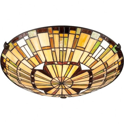 Vintage Bronze Tiffany Glass Flush Mount Light