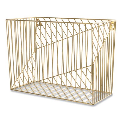 Gold Metal Wire Hanging File Basket Organizer