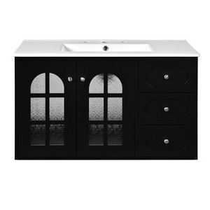 Vynxaria 36" Black Floating Bathroom Storage Cabinet with Ceramic Sink and Soft-Close Drawers - 1 of 4