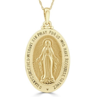 Pompeii3 14k White or Yellow Gold Mother Mary Pray For Us Pendant Necklace 1" Tall 5Grams
