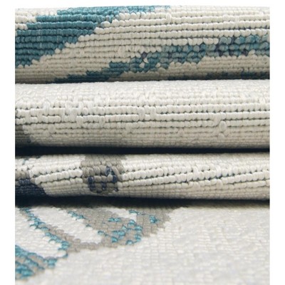 Coastal Abstract Ivory 4 Ft Round Synthetic Outdoor Rug