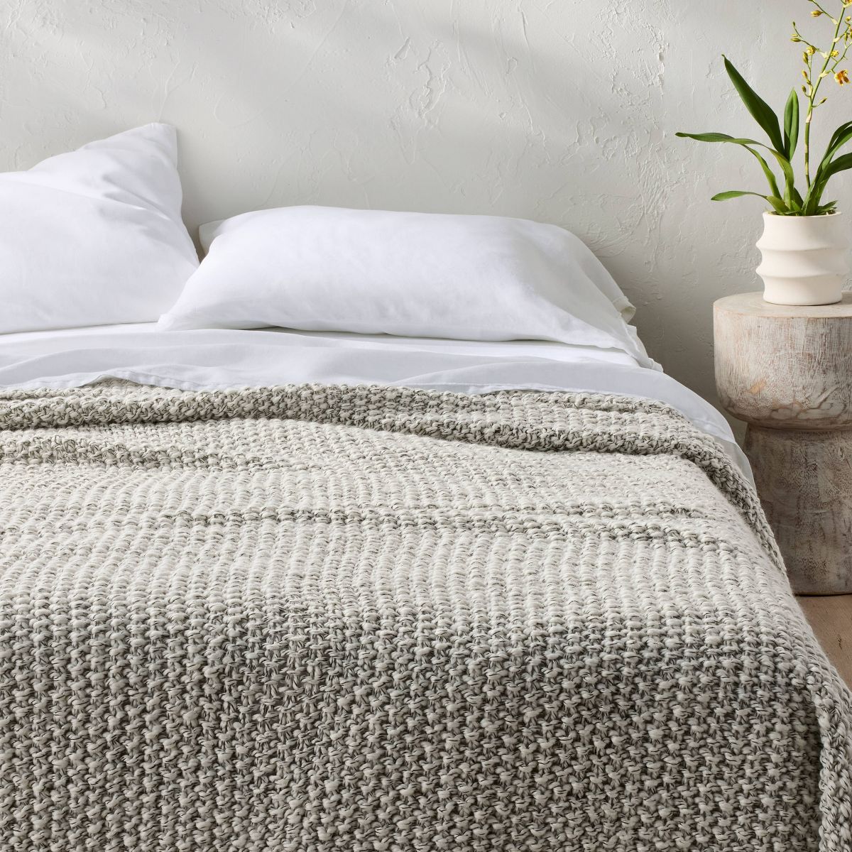 Full/Queen Chunky Knit Bed Blanket Marled Gray - Casaluna™: Acrylic Sweater Knit, Machine Washable, No Style Assigned