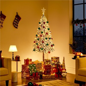 Yaheetech 6Ft/7.5Ft Snow Flocked Artificial Christmas Tree with Lights for Home Party - 1 of 4