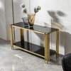 Glass Modern Console Table with Gold Stainless Steel Base, Living Room Sofa Table with Tempered Glass Top - 2 of 4