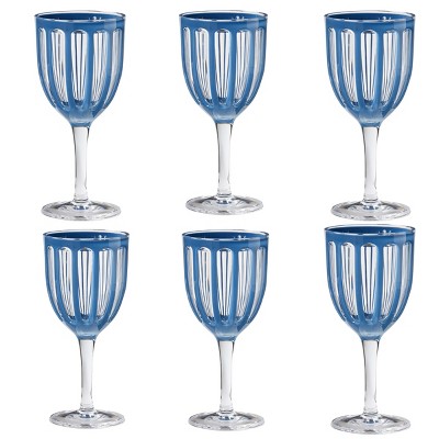TAG Villa 22 oz Blue Acrylic All Purpose Red White Wine BPA-Free, Dishwasher Safe, Durable Drinkware Set of 6