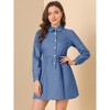 Allegra K Women's Peter Pan Collar Long Sleeve Button Down Chambray Dresses - 3 of 4