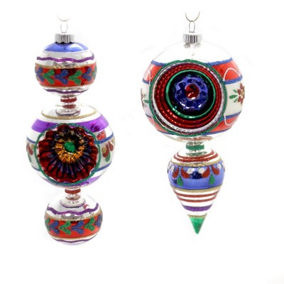 Christopher Radko 6.5" Traditional Brites Shapes W/Reflectors Shiny Brite  -  Ornament Sets