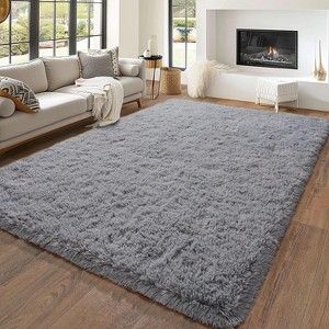 Gray Shag Area Rug, Ultra Soft 1.7" Plush, Non-Slip with Adhesive Pads, for Bedroom or Living Room - 1 of 4