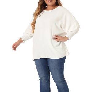 Agnes Orinda Women's Plus Size Chiffon Crew Neck Batwing Ruffle Long Sleeve Casual Blouses - 1 of 4