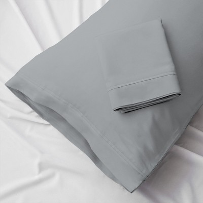 Light Gray Cotton Percale Standard Pillowcases with Embroidered Detail