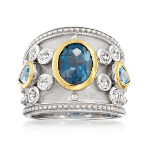 Ross-Simons 3.70 ct. t.w. Blue and White Topaz Ring in Sterling Silver With 14kt Yellow Gold - 1 of 4