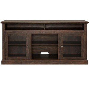 Gulches 60 in Brown Rectangular MDF Console Table with Glass Doors 3 Adjustable Shelves 5 Cable Cutouts Storage Cabinets - 1 of 4