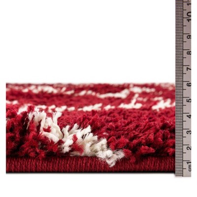 Burgundy Red Square Trellis Shag Synthetic Area Rug