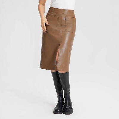 Women's Faux Leather Midi A-Line Skirt - Universal Thread™