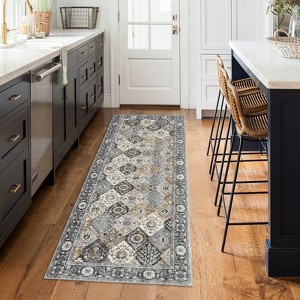 Trellis Area Rug, Washable Vintage Floral Print, Non-Slip Indoor Carpet for Entryway, Living Room, Bedroom, Laundry Room - 1 of 4