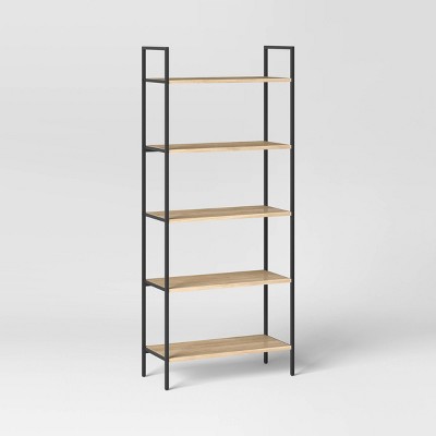 72" Loring 5 Shelf Ladder Bookshelf Vintage Oak - Threshold™: Metal Frame, Open Back Design, Adult Assembly Required