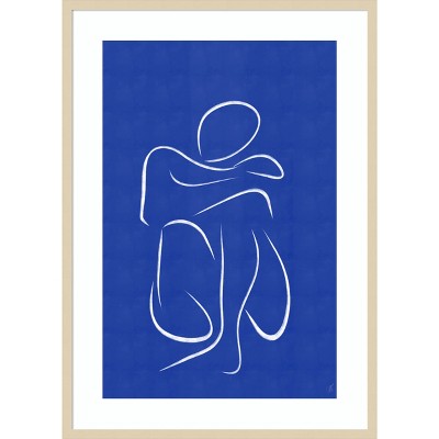 Svelte Natural Wood Framed Abstract Blue and White Print, 30 x 41