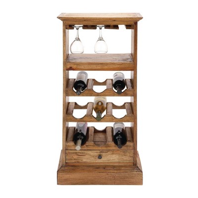 Rustic Wooden Wine Cabinet with Stemware Rack Brown - Olivia & May