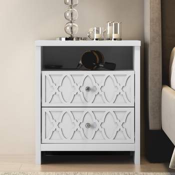 Galano Aideliz Accent 2-Drawer Table Cabinet Nightstand With Storage (26.8 in. x 22.8 in. x 15.7 in.) in White, Black