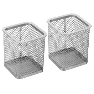 Unique Bargains Metal Large Capacity Square Desk Accessories Mesh Pen Holders 2 Pcs - 1 of 4