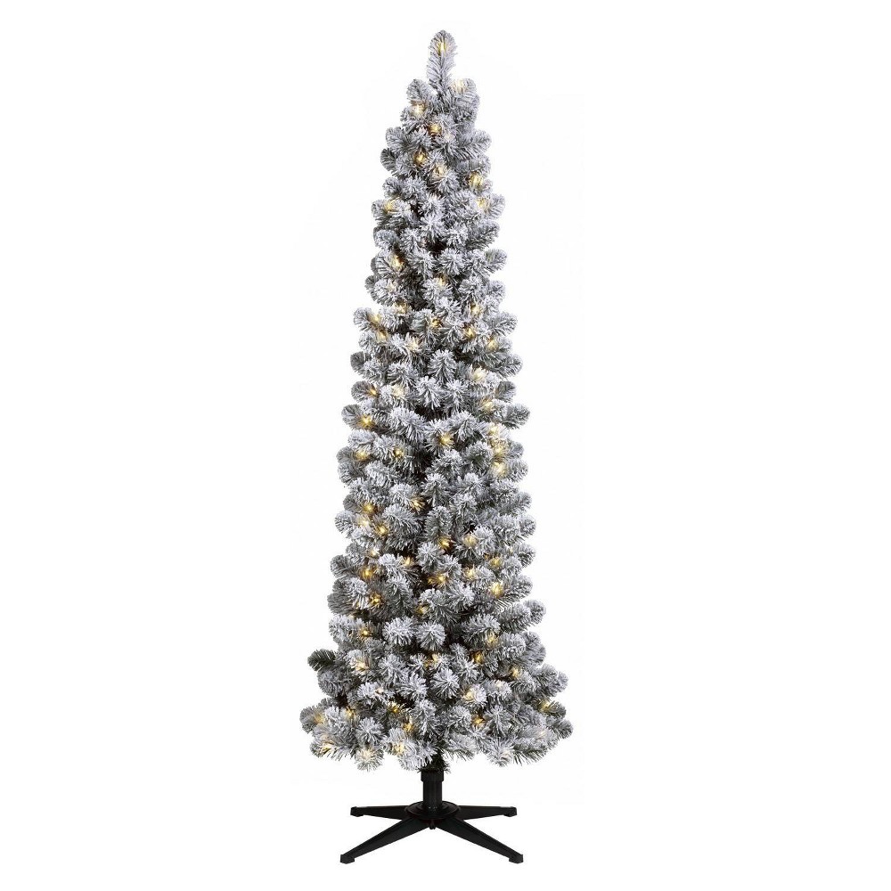 6ft Pre-lit Artificial Christmas Tree Flocked Alberta Spruce Clear Lights - Wondershop , Green