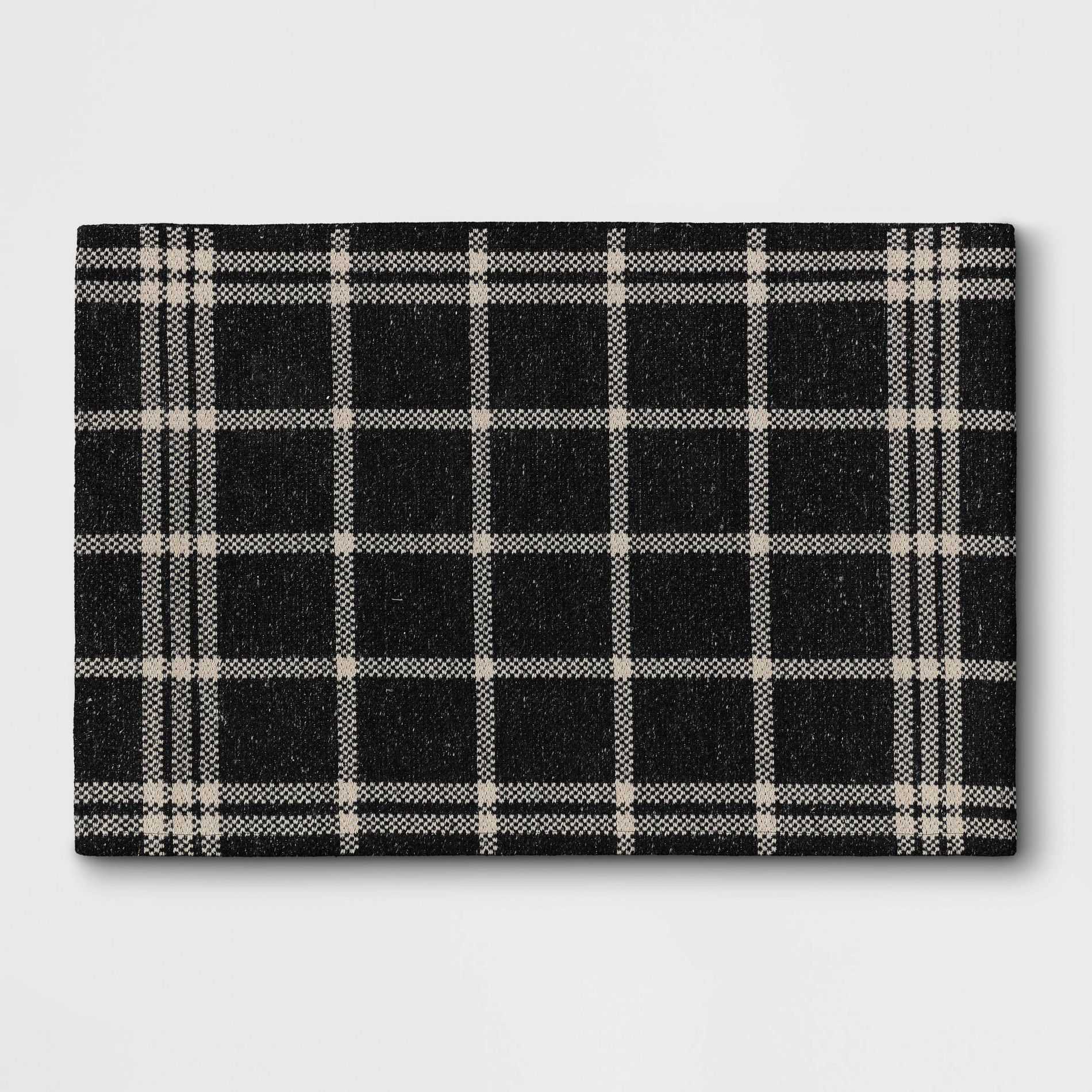 2'x3' Indoor/Outdoor Woven Tapestry Rug Black - Threshold™: Front Door Layering Mat, Check Pattern, Flat Pile