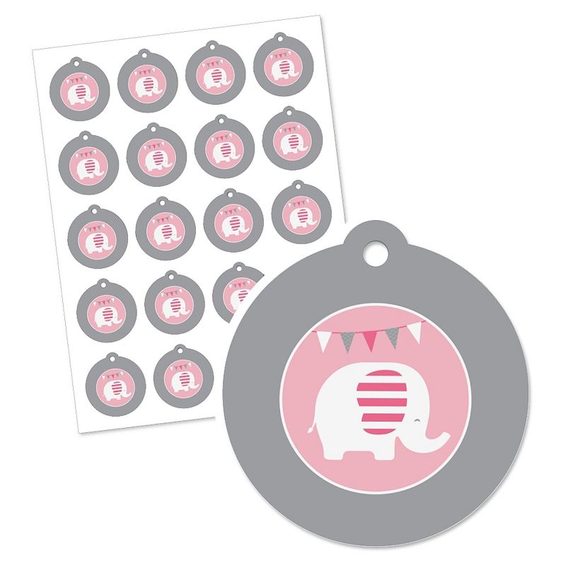 Big Dot of Happiness Pink Elephant - Girl Baby Shower or Birthday Party Favor Gift Tags (Set of 20), 2 of 4