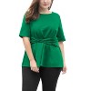 Agnes Orinda Women's Plus Size Twisted Knot Front Ruffles HemCrew Neck Short Sleeves Solid Summer Casual Peplum Blouses - 2 of 4