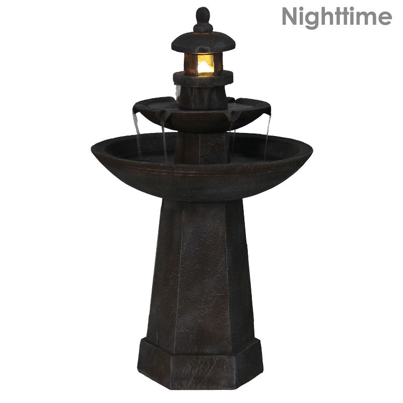 Sunnydaze 40"H Electric Polyresin 2-Tiered Pagoda Outdoor Water Fountain with LED Light, 6 of 16