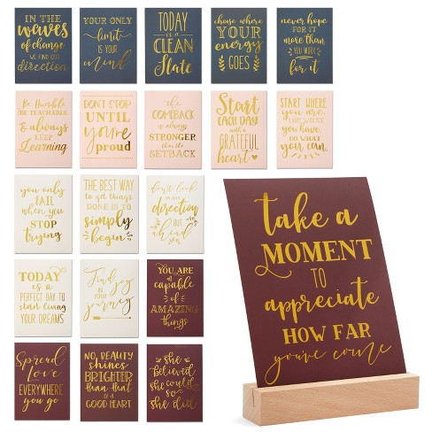 Paper Junkie 20 Pack Daily Motivational Quotes For Desk With Wooden Stand  For Cubicle Decor, Inspirational Desk Supplies For Women Office, 5 X 7 In :  Target