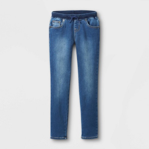 Girls' Skinny Pull-On Mid-Rise Cuffed Jeans - Cat & Jack™ Medium Wash 4