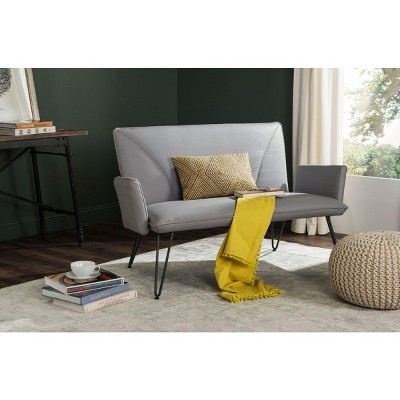 Gray Faux Leather Flared Arm Settee with Metal Legs