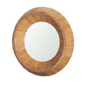 HomeRoots 30" Brown Solid Wood Faceted And Beaded Round Framed Accent Mirror - 1 of 4