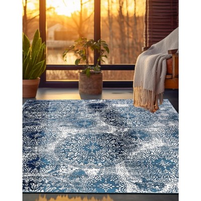 Sofia Grand Blue and White Square Synthetic Area Rug