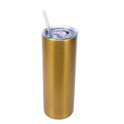 Elanze Designs 20 oz Glitter Stainless Steel Insulated Travel Tumbler With Sliding Lid For Iced or Hot Beverage, Vegas Gold