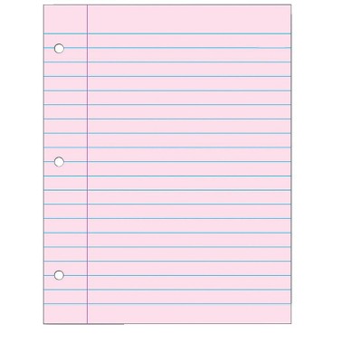 School Smart Filler Paper, 3-Hole Punched, 8-1/2 x 11 Inches, Pink, 100 Sheets
