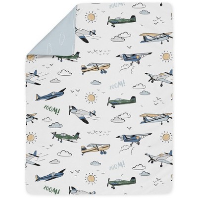 Blue and Green Airplane Microfiber Toddler Bedding Set