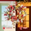 24'' Pre-Lit Christmas Wreath for Front Door, Lighted Christmas Door Wreath with Gold Ornaments,Winter Decorative Wreath for Fireplace Window Holiday - 4 of 4