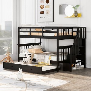 NicBex Full Size Bunk Bed Wooden Bed Frame with Twin Size Trundle, Storage Stairs and Full Length Guardrail, No Box Spring Required - 1 of 4