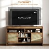 Homhougo Boho TV Stand for TV up to 65 Inch, 58"Modern Rattan Entertainment Center with Storage and Adjustable Shelves, Oak - 3 of 4