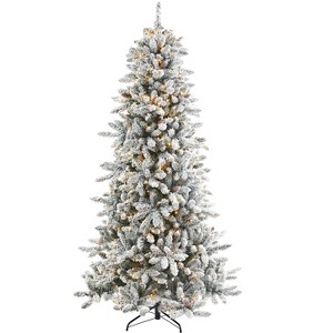 Nearly Natural 7.5-ft Flocked Livingston Fir Artificial Christmas Tree with Pine Cones and 500 Clear Warm LED Lights - 1 of 4