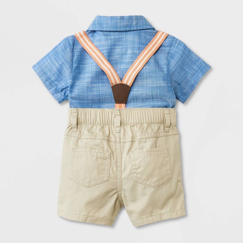 Baby Boys' Mini Man Suspender Top & Bottom Set with Bow Tie - Cat & Jack™ Cream/Blue, 3 of 7