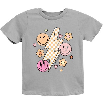 The Juniper Shop SmileyWorld Checkered Lightning Floral Youth Short Sleeve Tee
